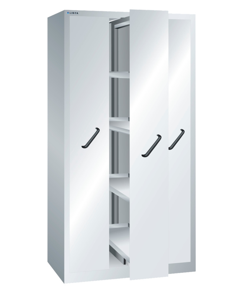 Vertical pull-out cabinet Lista, W 1000 mm, 3 pull-outs with adjustable shelves, light grey - 1