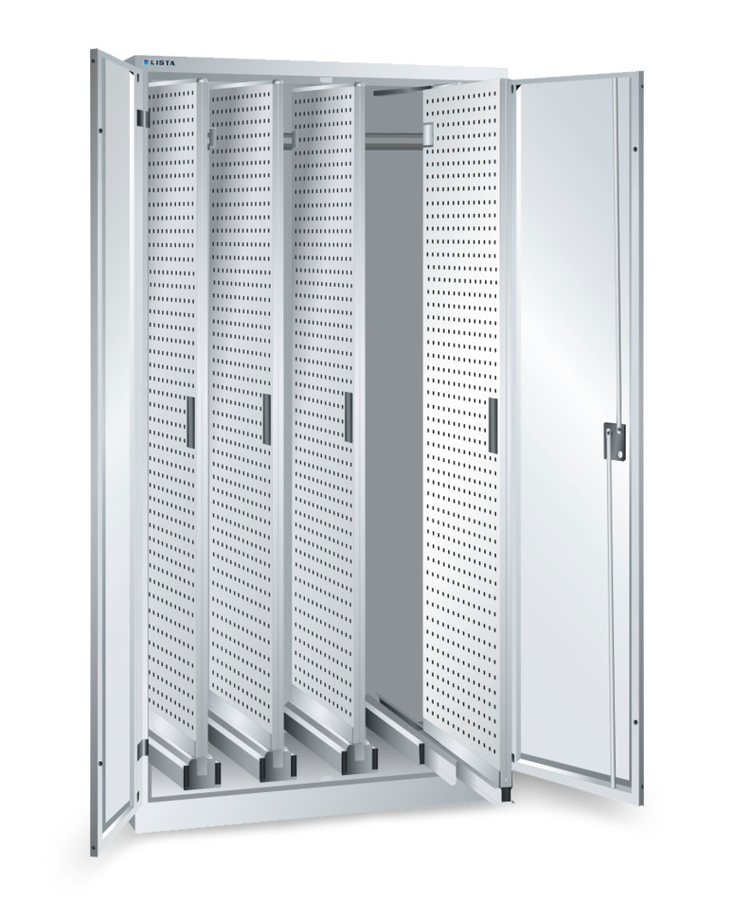 Armario de paneles verticales extraíbles Lista, 1000 mm, 4 paneles perforados, gris claro, KEY Lock - 1