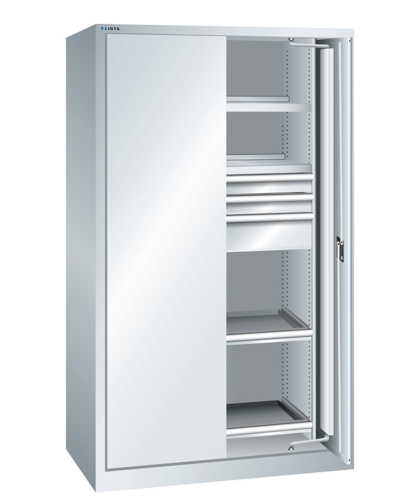 Heavy duty cabinet Lista, W 1146 mm, with drawers, pull-outs and drawers, light grey, KEY Lock - 1