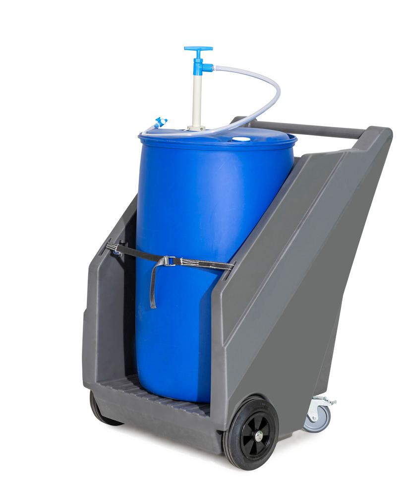 Sistema mobile di pompe per acidi/sost. chimiche, con carrello in PE per fusti e pompa manuale in PP - 3