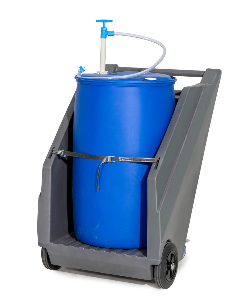 Mobile pump system for acids / chemicals, with drum trolley in PE and hand pump in PP - 2
