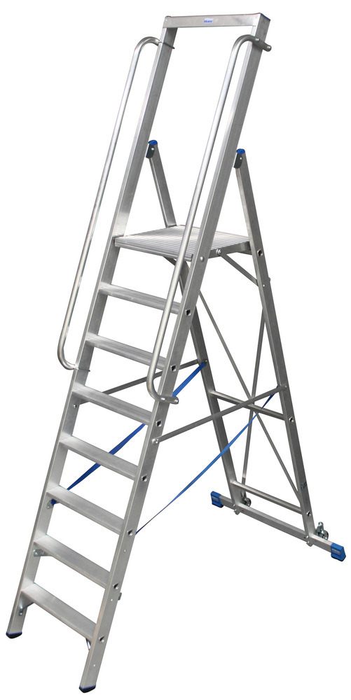 Stufen-Stehleiter aus Aluminium, fahrbar, mit großer Plattform und Sicherheitsbügel, 14 Stufen - 1