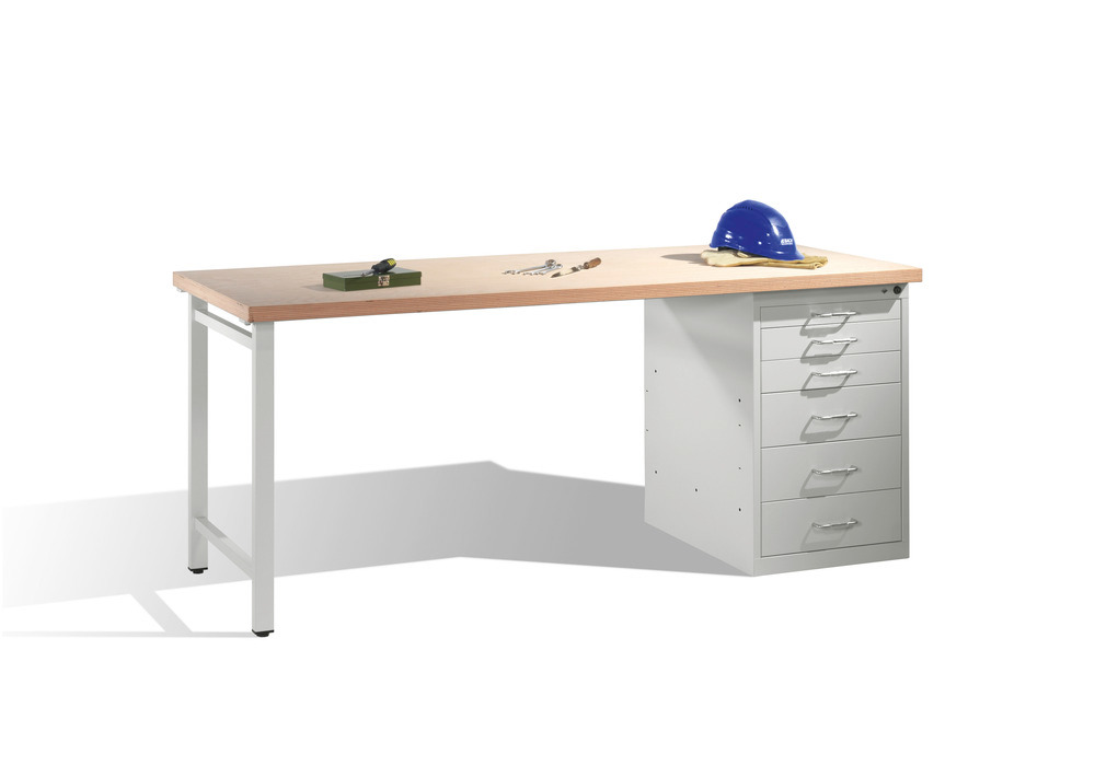 Arbeidsbord med multipleksplate og understell av stål, B 2000, med skap og skuffer - 1
