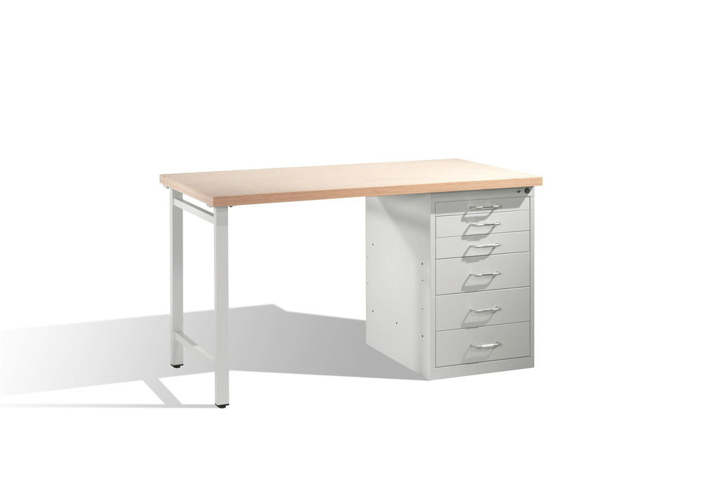 Arbeidsbord med multipleksplate og understell av stål, B 1500, med skap og skuffer - 1