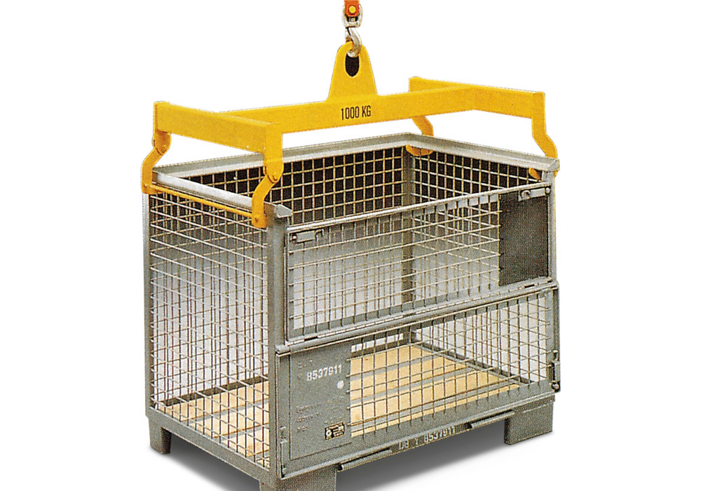 Mesh box pallet lifting frame, steel, 1000 kg load capacity, yellow - 1