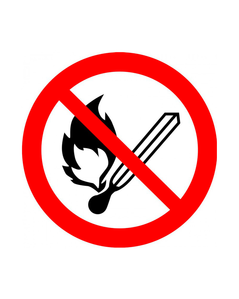 ISO Prohibition Safety Sign: No Fire Or Open Flame (2011) Adhesive Vinyl - 6" - 1