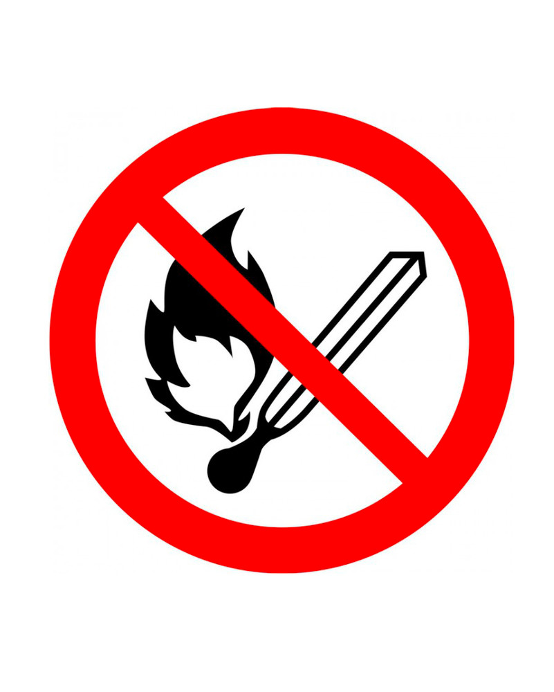ISO Prohibition Safety Sign: No Fire Or Open Flame (2011) Adhesive Vinyl - 12" - 1