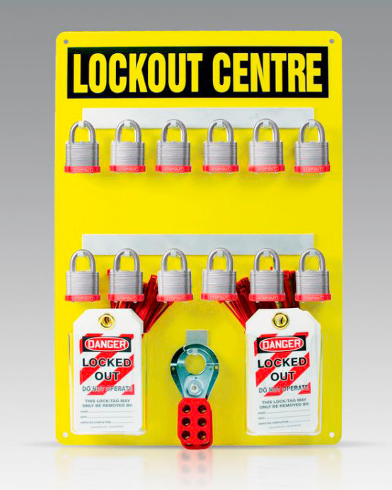 Lockout Center - Aluminum Hanger Boards - 12-Padlock Board with kit - French - 14" x 14" - 1