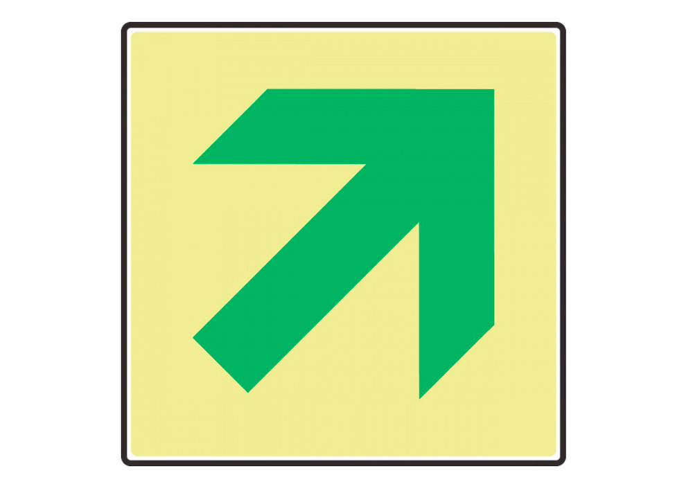 NFPA 170 Glow-In-The-Dark Safety Sign: (Diagonal Green Arrow) - 1