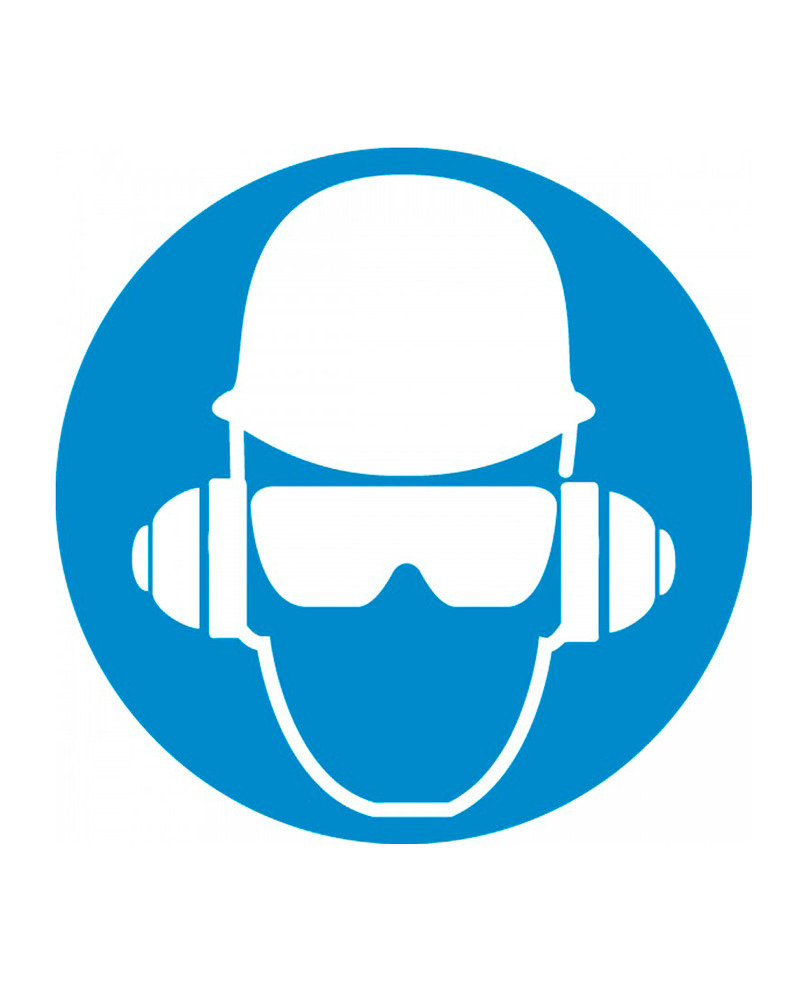 Safety Label - ISO Mandatory - Wear Head, Eye & Ear Protection (2011) - Adhesive Dura-Vinyl - 8" - 1