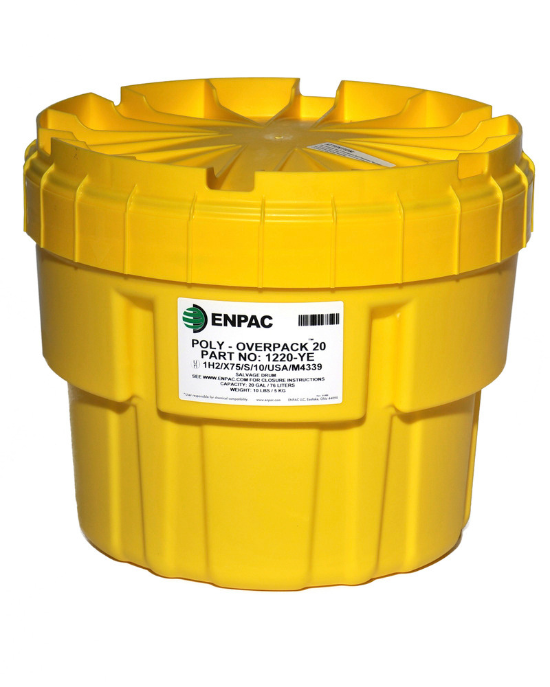 Overpack Salvage Drum - 20-Gallons - Poly Construction - Stackable - Yellow - 1220-YE - 1