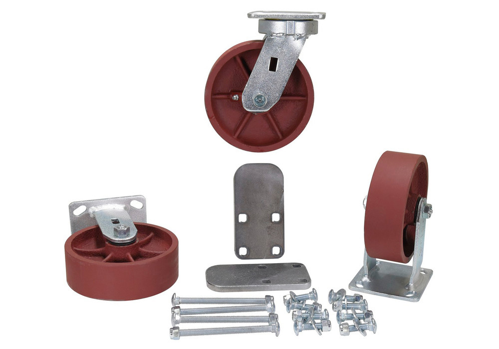 Caster Kit - Steel - 6" x 2" - for Self-Dumping Steel Hoppers w/ Bumper Release - 6000 lbs Capacity - 3