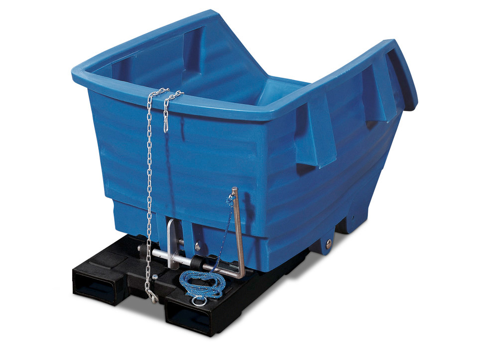 Tippcontainer av polyetylen (PE), med gaffelfickor, volym 750 liter, blå - 1