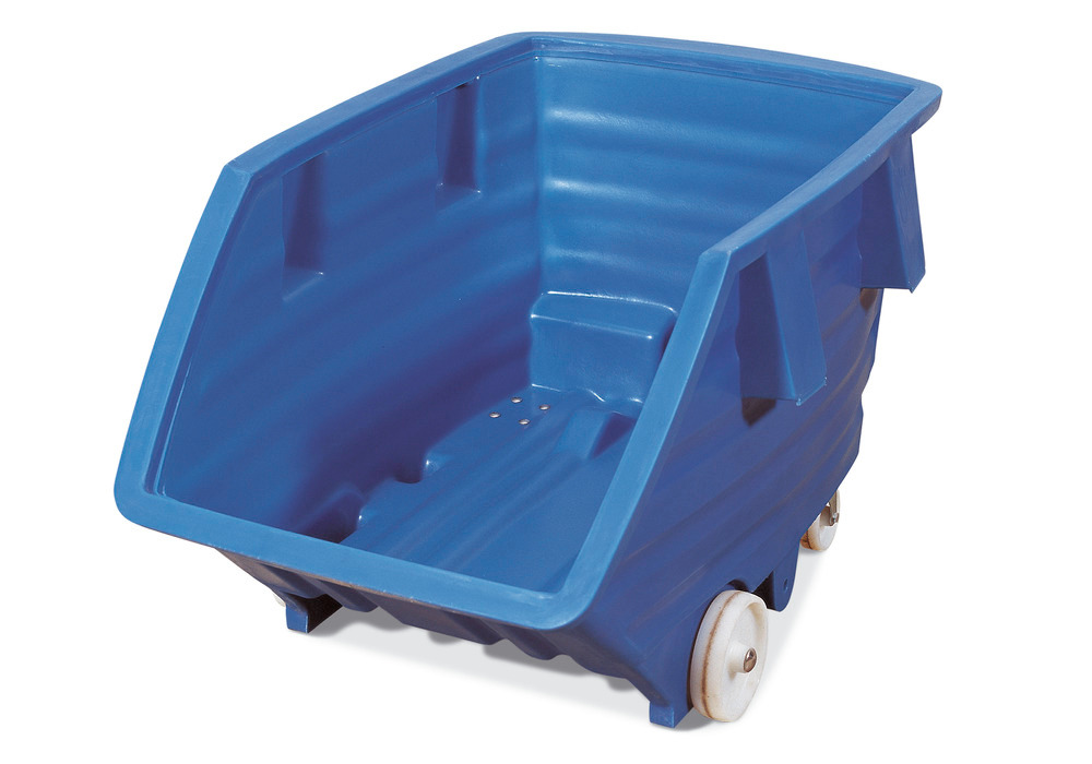 Chariot benne basculant en polyéthylène (PE), avec roulettes, 500 litres, bleu - 2