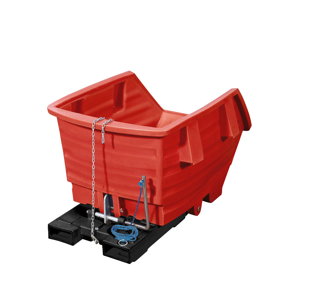 Kippwagen aus Polyethylen (PE), mit Gabeltaschen, 300 Liter Volumen, rot