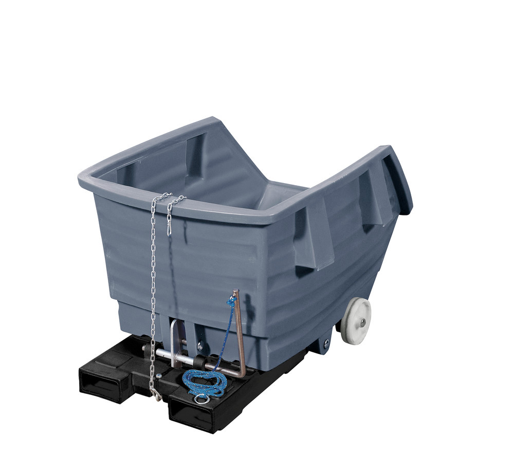 Kippwagen aus Polyethylen (PE), mit Rollen und Gabeltaschen, 500 Liter Volumen, grau - 1