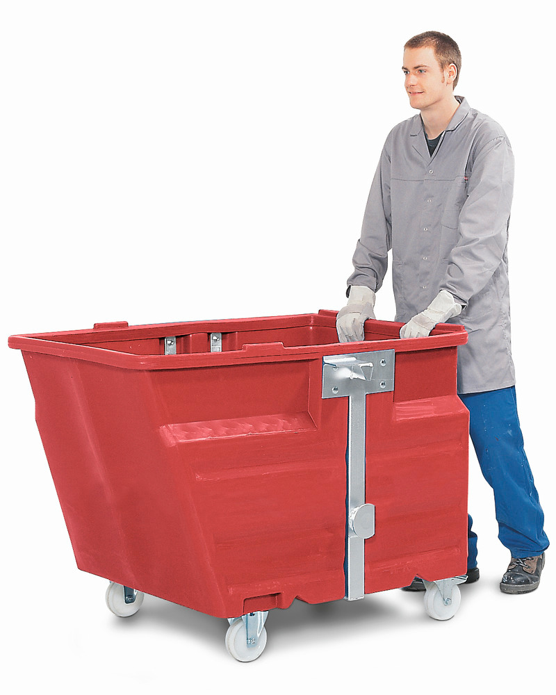 Bulk material container in polyethylene (PE) with castors, 800 litre volume, red - 1