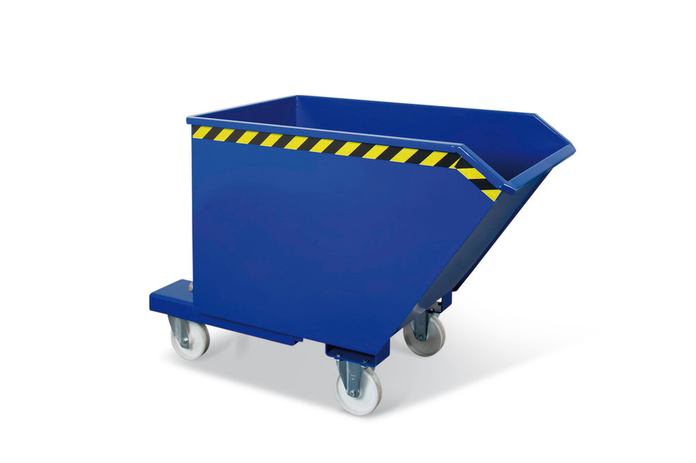 Tipping skip in steel, 500 litre volume, blue, incl. oil-tight welds and drain tap - 1