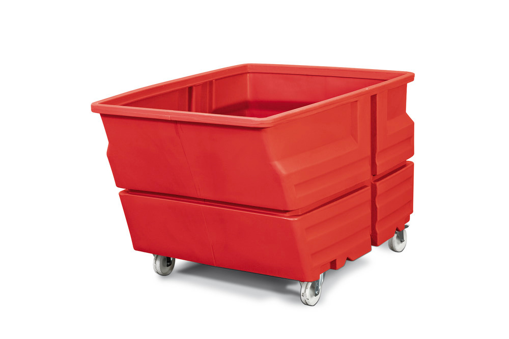 Systeemcontainer van polyethyleen (PE), wielen, inhoud 800 liter, rood - 1