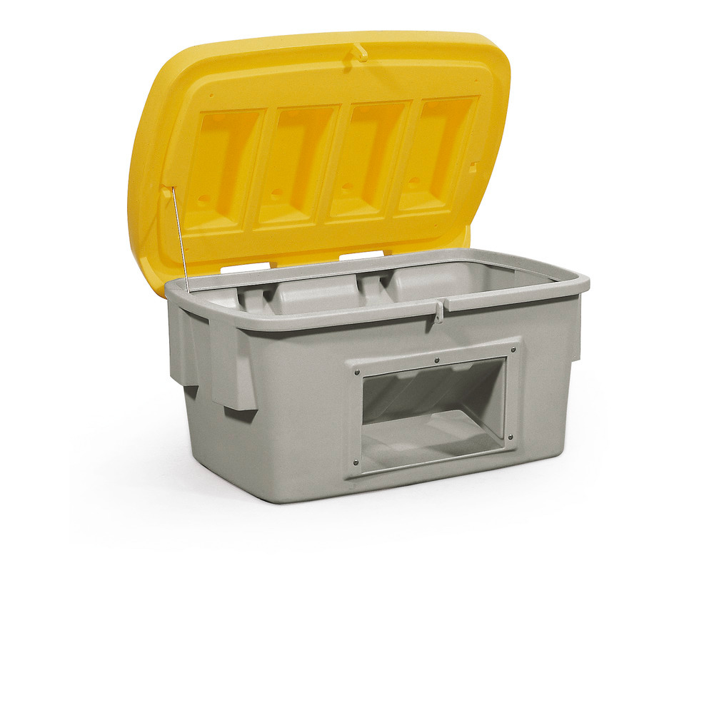 Szóróanyag tároló SB 1000-O, polietilénből (PE), 1000 literes, kivevő nyílás, sárga fedél - 1