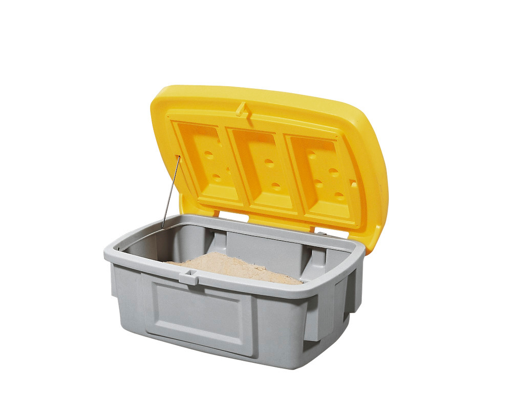 Beholder for sand og strø SB 100 i polyetylen (PE), 100 liters volum, gult lokk