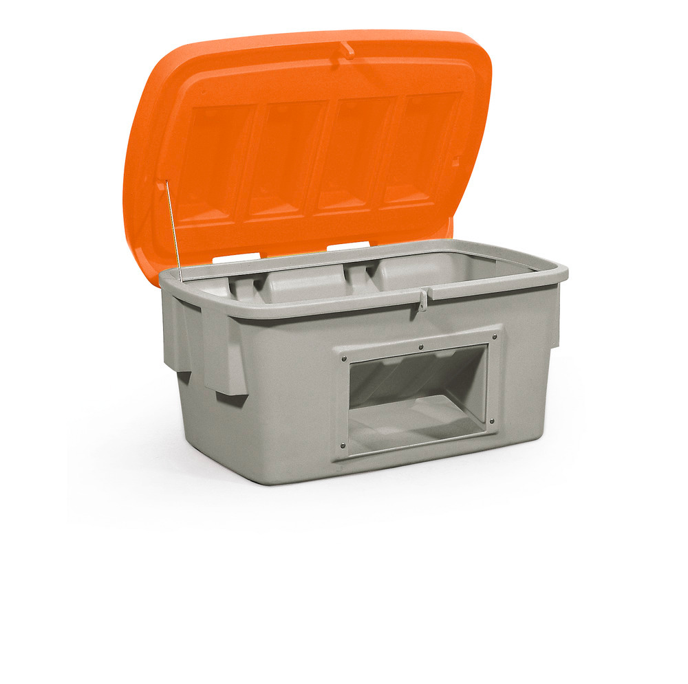 Sandbehållare SB 200-O av polyetylen (PE), volym 200 liter, uttagsöppning, orange lock - 1