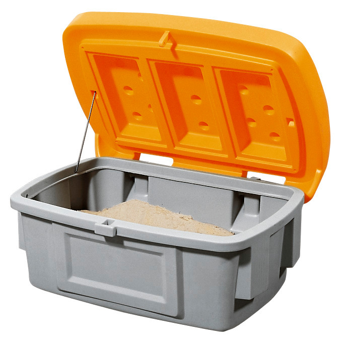 Szóróanyag tároló CS 100, polietilénből (PE), 100 literes, narancs fedél