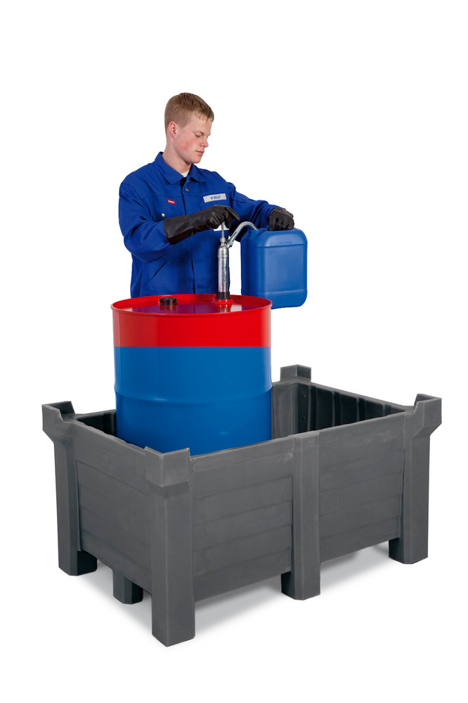 Stackable container PolyPro in PE, 90 litre volume, 70 litre containment volume, closed, grey - 1