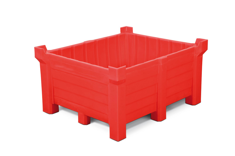 Stablebeholder av polyetylen (PE), 400 liter, 360 liters oppsamlingsvolum, lukket, Rød