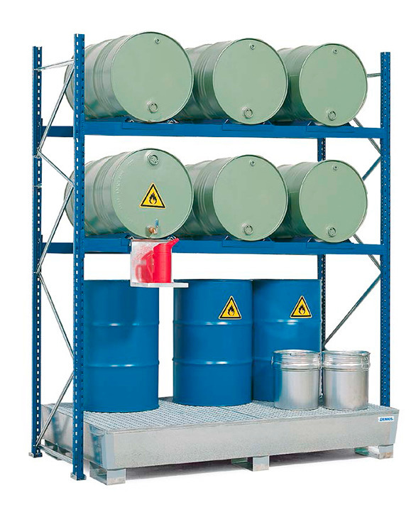 Drum Rack with Spill Containment Sump - 6 Drum Horizontal - 6 Drum Vertical - 3 Levels - 1