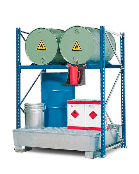 Drum Rack with Spill Containment Sump - 2 Drum Horizontal - 4 Drum Vertical - 2 Levels - 1
