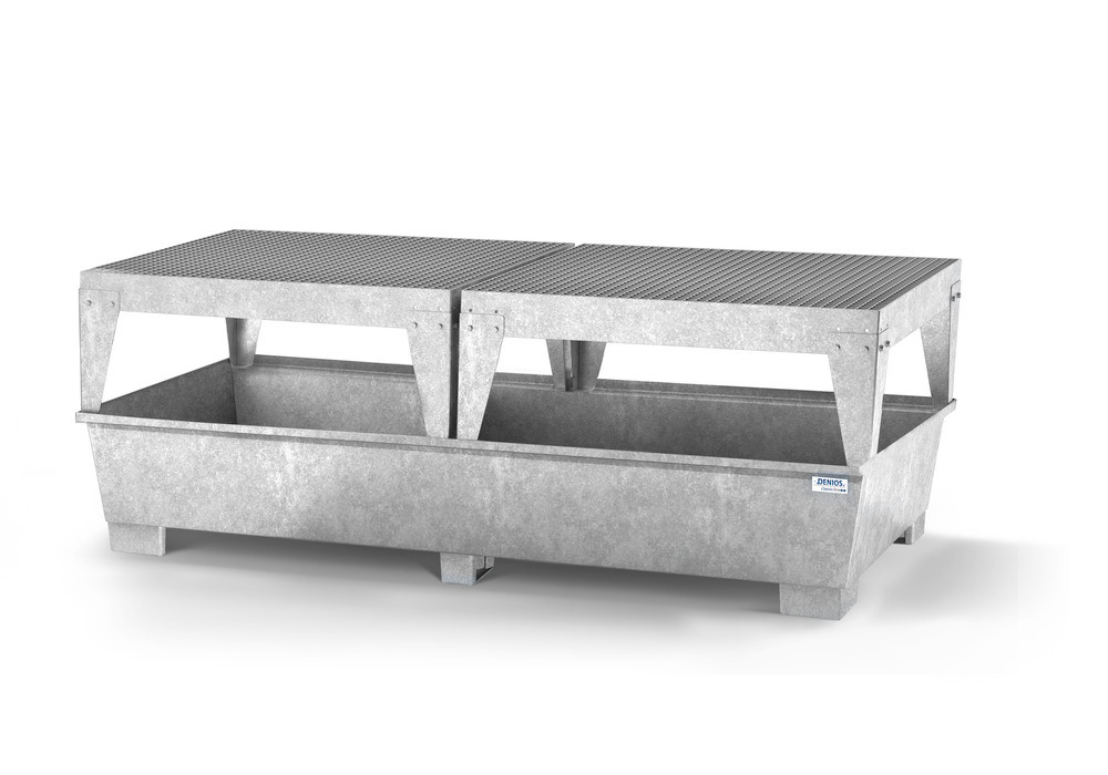 Spill pallet classic-line in steel for 2 IBCs, galvanised, with 2 dispensing platforms - 1