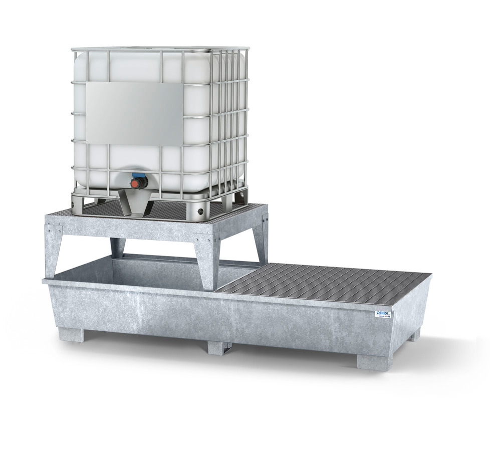 Spill pallet classic-line in steel for 2 IBCs, galv., platform and grid - 2