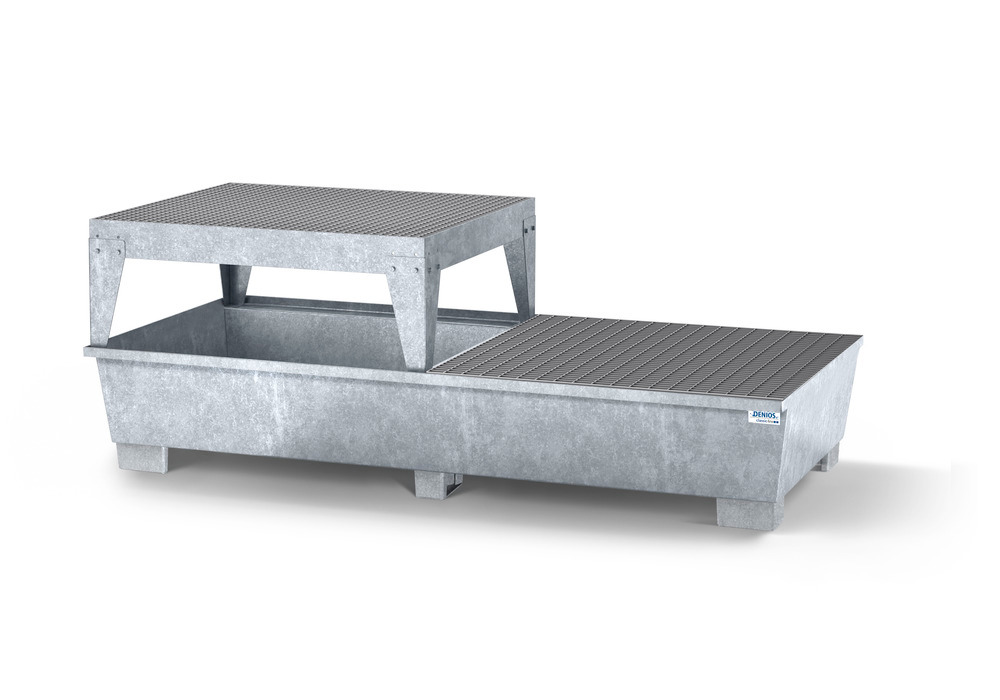 Spill pallet classic-line in steel for 2 IBCs, galv., platform and grid