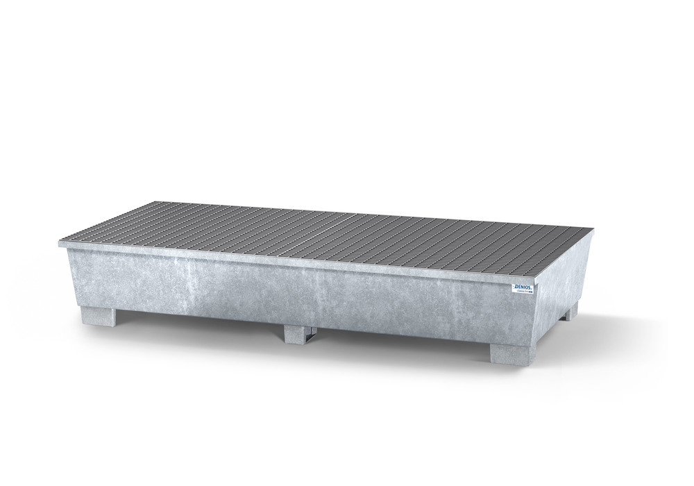 Spill pallet classic-line in steel for 2 IBCs, galvanised, 2 grids - 1