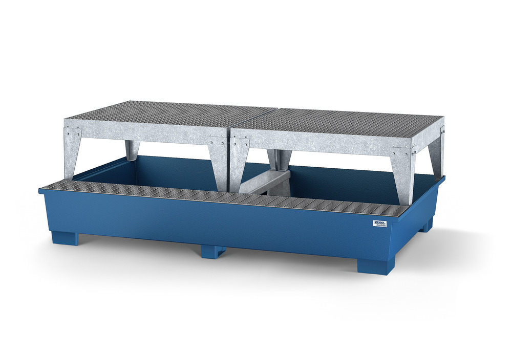 Spill pallet classic-line in steel for 2 IBC, painted, with dispensing platform - 1