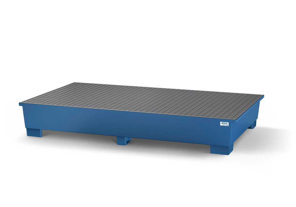 Spill pallet classic-line in steel with dispensing area for 2 IBCs, painted, 2 grids - 1