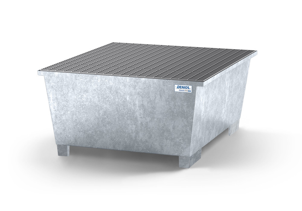 Spill pallet classic-line in steel with dispensing area for 1 IBC, galvanised, grid - 1