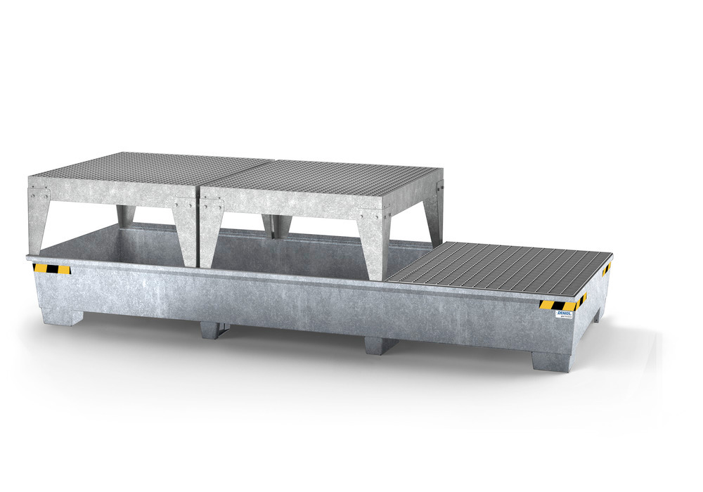 Cubeto de retención pro-line en acero para 3 GRG/IBC, galvanizado, con 2 estantes y 1 rejilla - 1