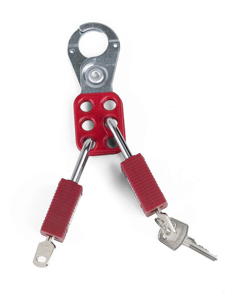 Gancho de bloqueio para cadeados vermelho, abraçadeira 25 mm, segurança de até 6 candeados - 1