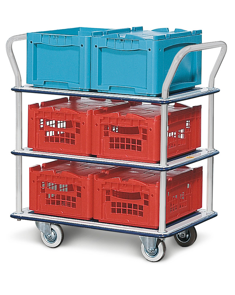 Tiered trolley TW-S 3, steel, with anti-slip surface on platform, 3 tiers and 2 folding handles - 1