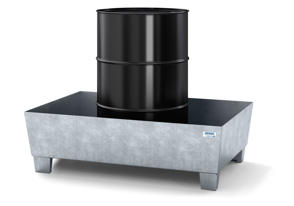 Spill pallet classic-line in steel for 1 drum galv., accessible underneath, no grid, 1236x815x355 - 2