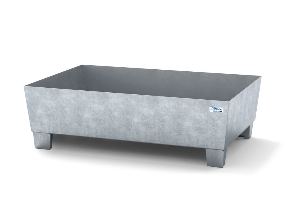 Spill pallet classic-line in steel for 1 drum galv., accessible underneath, no grid, 1236x815x355 - 1