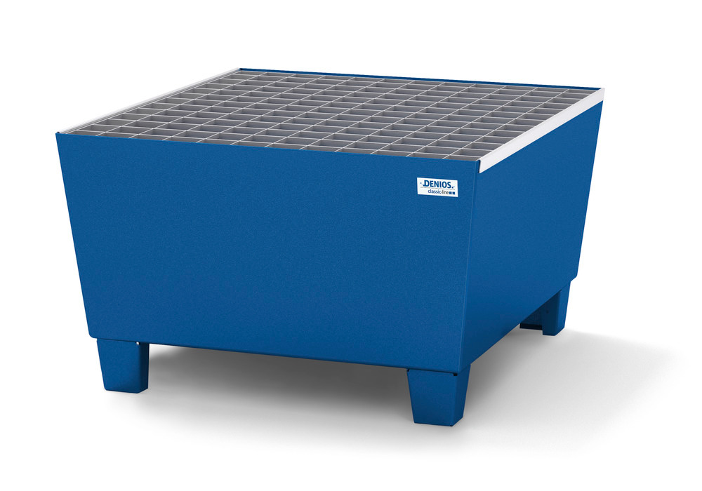 Spill pallet classic-line in steel for 1 drum, painted accessible underneath, with grid, 885x815x478 - 1