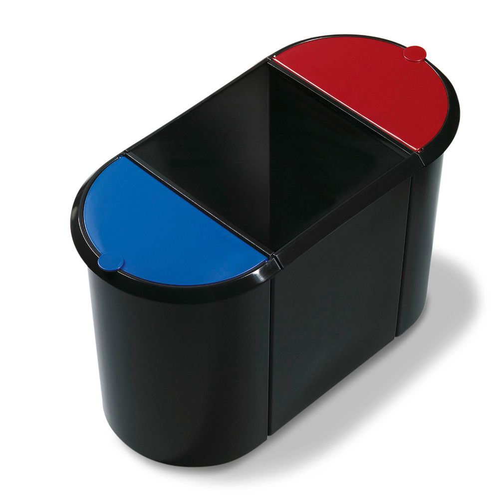 Waste paper bin Trio, with base and insert, 38 litre volume, black/red/green - 1