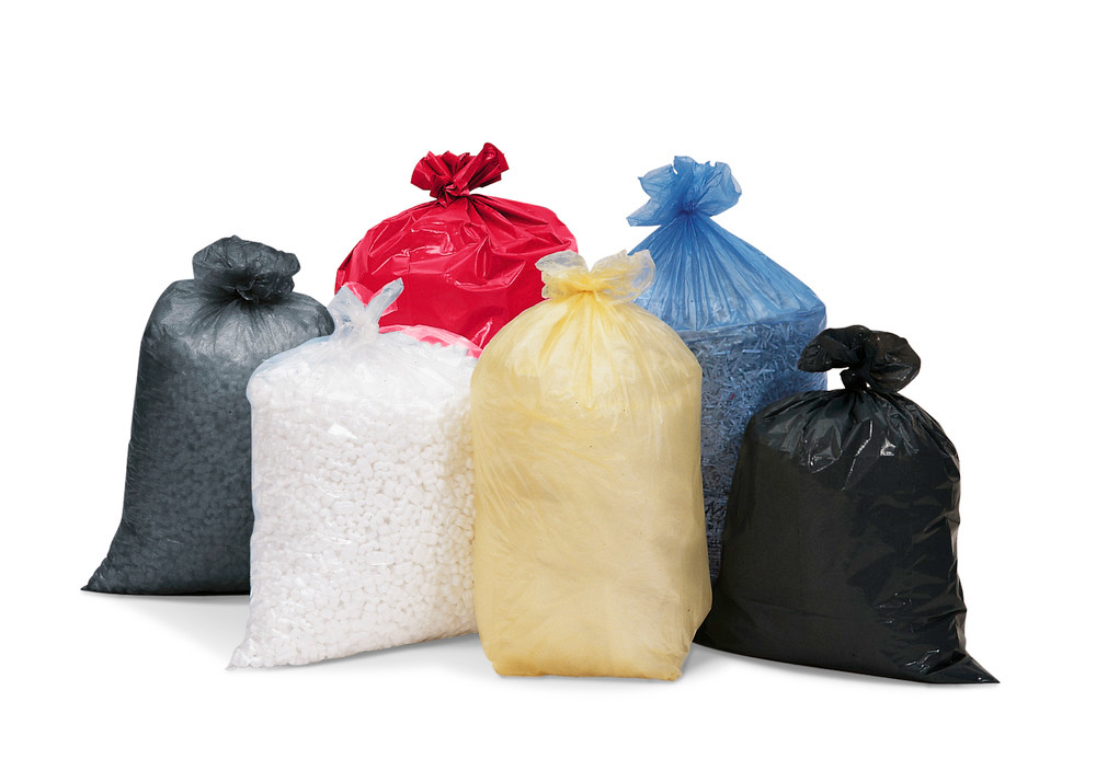 Sacchi in polietilene (PE) per rifiuti, da 120 litri, spessore del materiale 40 µ, 250 pezzi, rosso - 1