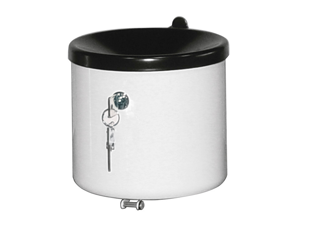 Self extinguishing wall mounted ashtray stainless steel, lockable, 2.4 litre volume - 1