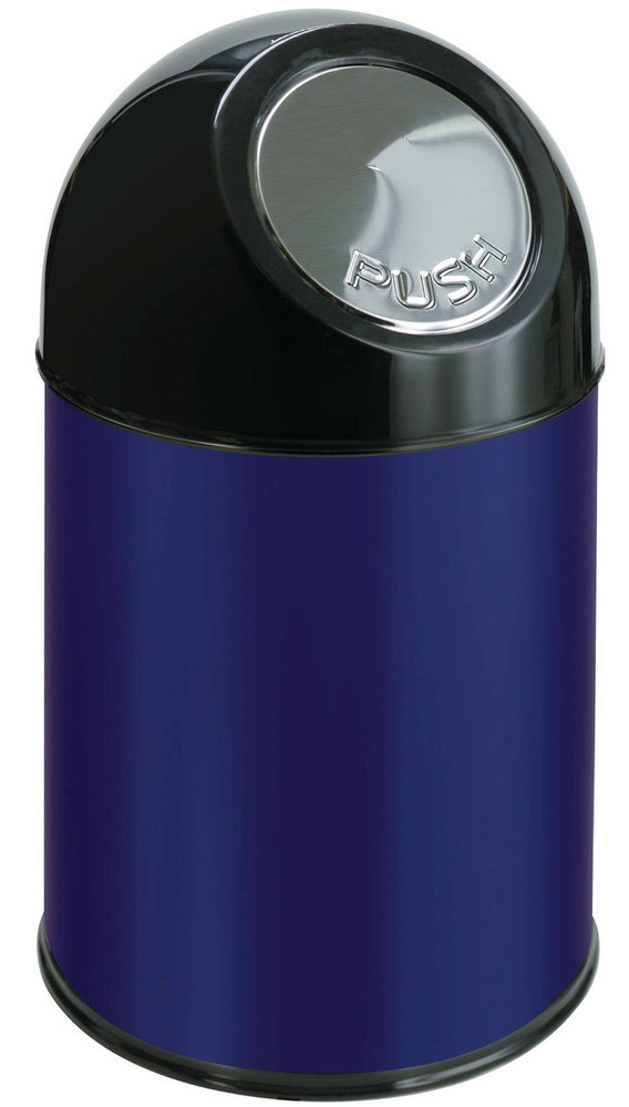 Push-affaldsbeholder, af stål, med indvendig beholder, 40 liters volumen, blå - 1