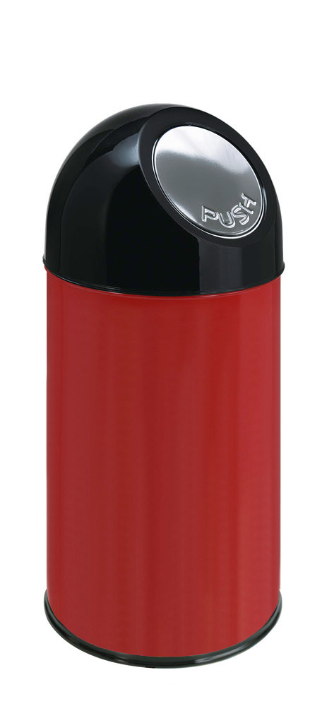 Push waste bin in steel, with inner container, 40 litre volume, red - 1
