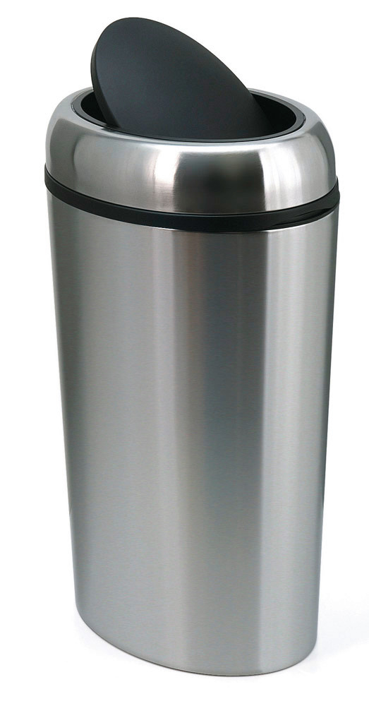 Waste bin, stainless steel, with swing lid, oval, 40 litre capacity - 1